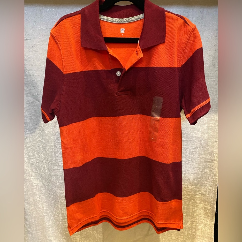 NWT Gap orange and maroon striped polo